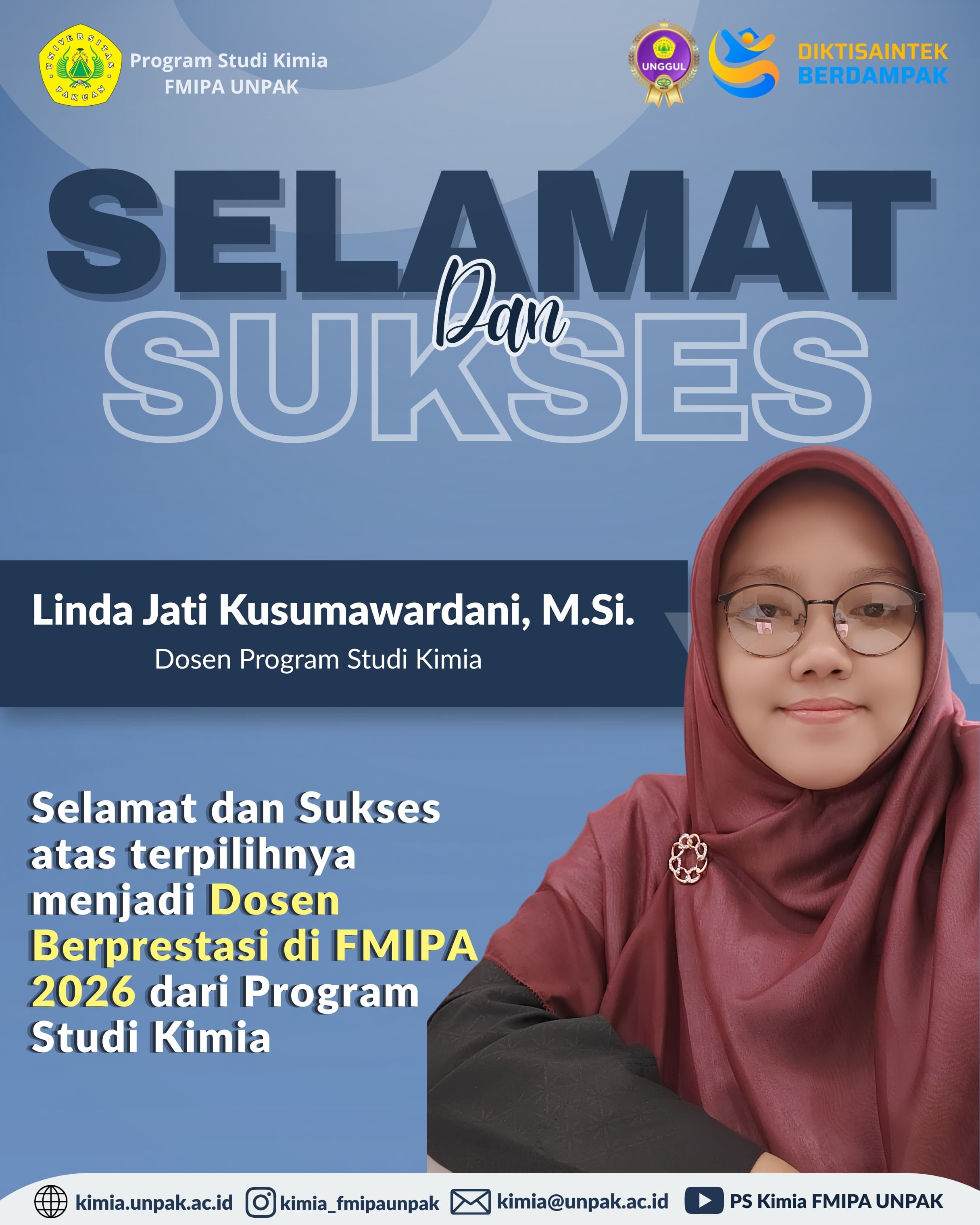 Dosen Program Studi Kimia FMIPA Unpak Raih Penghargaan Dosen Berprestasi FMIPA 2026